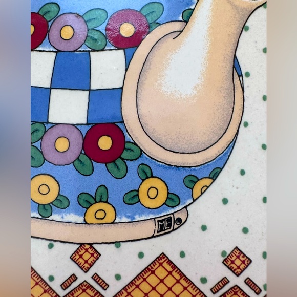 Mary Engelbreit Santa Barbara Teapot Ceramic Trivet/ Wall mount 8" square Heavy - Picture 2 of 4